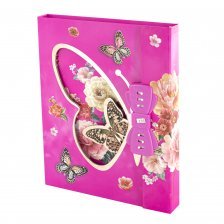 Подарочный блокнот в футляре, 15,5 см * 21 см, гребень, Alingar, мат.ламин, фольга, код.замочек, линия, 60 л., "Бабочки повсюду", розовый