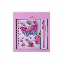 Подарочный блокнот в футляре 17,5 см * 19,5  см , гребень, Alingar, ламинация, ручка, замочек, 45 л., клетка, "Бабочки  и цветы", розовый