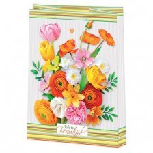 Пакет подарочный бумажный Мир открыток (L+) 26*32,7 см, "Яркий букет весенних цветов", ламинация