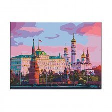 Картина по номерам Рыжий кот, 30х40 см, с акриловыми красками, холст, "Москва. Кремль на закате"