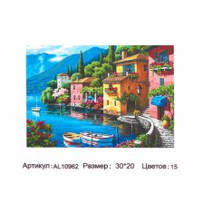 Картина по номерам Alingar,  холст на подрамнике, 20х30 см, 15 цветов, с акриловыми красками, "Город на реке"