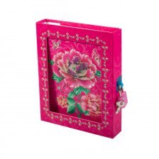 Подарочный блокнот в футляре 13,0 см * 17,0 см , 7БЦ, Alingar, ламинация, глиттер, замочек, 50 л., линия, "Букет роз", розовый