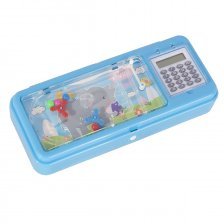 Пенал Alingar, пластик, детская игра на передней панели и мини калькулятор, 75 х 200 мм, голубой