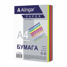 Бумага цветная для офиса А4, 50л., Интенсив "Mix", Alingar, 70г/м2, пленка т/у