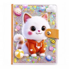 Подарочный блокнот А6, Alingar,"Котик",10.5*14.6 см,,80 л.,на кнопке ,линия, съемная обложка(голограф.эфф.), с наполнением из пайеток,перс.цвет