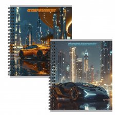 Тетрадь 96л., А5, клетка, Alingar, "Sport car", гребень, блок офсет, мелованный картон, 2 дизайна в пленке т/у