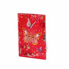 Подарочный блокнот А5, 7БЦ, Alingar,  ламинация, глиттер, замочек, 40 л., линия, "Красная бабочка"
