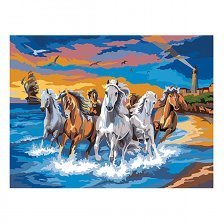 Картина по номерам Рыжий кот, 30х40 см, с акриловыми красками, холст, "Табун лошадей"