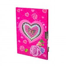 Подарочный блокнот 13,0 см * 19,0 см , 7БЦ, Alingar, ламинация, замочек, 40 л., линия, "Букет-сердце", розовый
