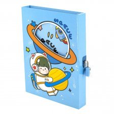 Подарочный блокнот в футляре, 14,5 см * 20,5 см, 7БЦ, Alingar, ламинация, замочек, линия, 45 л., "Астронавт", синяя планета