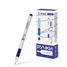 Ручка гелевая Alingar, "Sample", 0,55 мм, синяя, резиновый грип, круглый, белый, пластиковый корпус, 12 шт/уп, карт. уп., европодвес