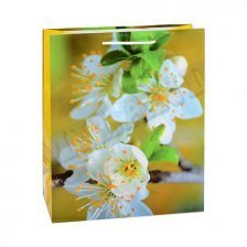 Пакет подарочный бумажный Миленд, 26,4х32,7х13,6 см (L), "Беленькие цветочки", глянцевая ламинация