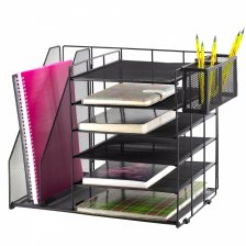 Подставка-органайзер д/канцтоваров,Alingar,,металл,33,2*39*27,5 см.,6 отделений.,2 лотка.для бумаг,подв.полка, черный цвет