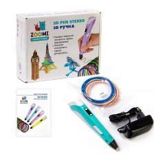 Ручка 3D Zoomi, ZM-052, пластик ABS/PLA - 3 цвета, голубая, подставка пластиковая под ручку, картонная упаковка
