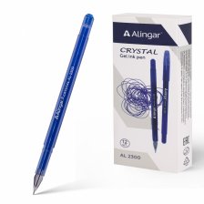 Ручка гелевая Alingar, "Cristal", 0,5 мм, синяя, игольчатый наконечник, круглый, пластиковый корпус, 12 шт/уп, картон. упаковка