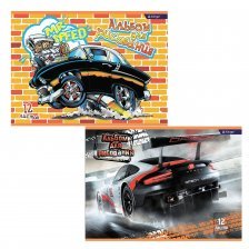 Альбом для рисования А4 12л., Alingar, на скрепке, мелованный картон (стандарт), "Speed car"