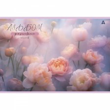 Альбом для рисования А4 40л., Alingar, на скрепке, мелованный картон (стандарт), 100 г/м2,  "Нежные цветы", 2 дизайна в пленке т/у