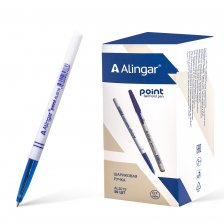 Ручка шариковая Alingar, "Point", 0,7 мм, синяя, пулевид. наконечник, круглый, белый, пластиковый корпус, 50 шт/уп, карт. уп.