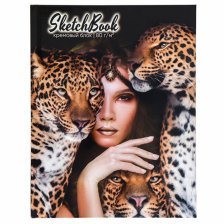Скетчбук А5 80л., "Девушка и леопарды", Проф-Пресс, 7БЦ, глянц. ламинация