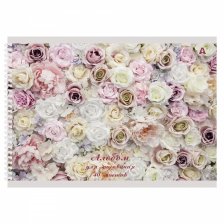 Альбом для рисования А4, 40л, Alingar, гребень,  мелованный картон(стандарт) 210г/м2, офсет 100 г/м2,, "Нежные цветы", 1 дизайн в пленке т/у