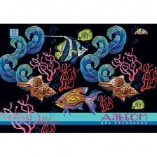 Альбом для рисования А4 32л., Апплика, на гребне мелованный картон, блестки, "Цветные рыбки"