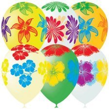 Воздушные шары М12"/30 см Декоратор (шелк) 5  ст. рис. "Цветущий сад", 25 шт. шар латекс