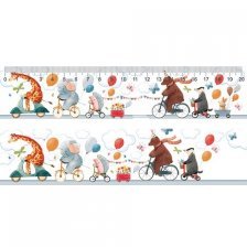 Закладка - линейка Мир открыток, 216*50 мм "Зверюшки на велосипедах", 20 см