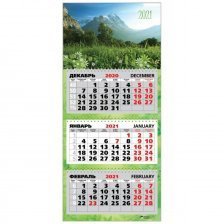 Календарь настенный квартальный трехблочный, гребень, ригель, 310 мм * 690 мм, Квадра "Природа" 2021 г.