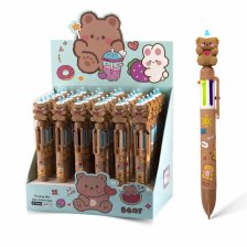 Ручка шариковая Alingar, "Мишки", 0,7 мм, 6 цветов, автоматическая, круглый, цветной, пластиковый корпус, карт. уп.