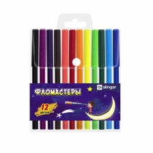 Фломастеры, 12 цв, Alingar, смываемые чернила, корпус круглый, "Подзорная труба", вентилируемый колпачок, упаковка ПВХ, европодвес