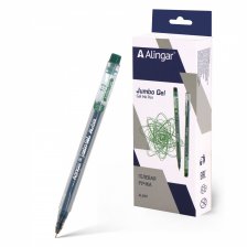 Ручка гелевая Alingar, "Jumbo GeL", 0,5 мм, зеленая, игольчатый наконечник, трехгранный, прозрачный, пластиковый корпус, 12 шт/уп, карт. уп., европод.