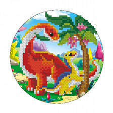 Алмазная мозаика круглая  Рыжий кот, без подрамника, на картоне, с частичным заполнением, (матов.), д.18 см, 18 цветов, "Весёлые динозавры"