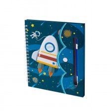Подарочный блокнот 14,5 см * 18,0 см , гребень, Alingar, ламинация, клапан на липучке, ручка, 50 л., линия, "Космонавт среди звезд"