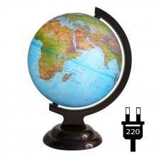 Глобус физический/политический, Глобусный мир,  210 мм, с подсветкой, на деревянной подставке