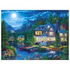 Картина по номерам Рыжий кот, 40х50 см, с акриловыми красками, холст, "Дом у ночного озера"