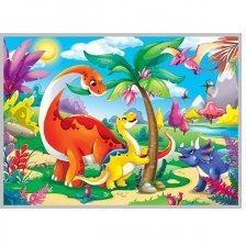 Алмазная мозаика Рыжий кот, без подрамника, на картоне, с частичным заполнением, (матов.), 17х22 см, 23 цвета, "Динозавры в сказочной стране"
