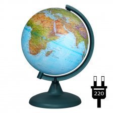Глобус физический-политический, Глобусный мир, d=210 мм, с подсветкой, 220 V, на круглой подставке