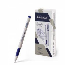 Ручка гелевая Alingar, "Sample", 0,55 мм, синяя, резиновый грип, круглый, белый, пластиковый корпус, 12 шт/уп, карт. уп., европодвес