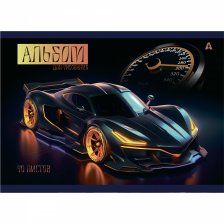 Альбом для рисования А4, 40л, Alingar, гребень, мелованный картон(стандарт)  210г/м2, офсет 100 г/м2,, "Auto", 1 дизайн в пленке т/у