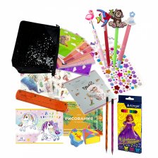 Набор канцелярии для девочки Alingar, "Black", 35 предметов, папка с пайетками на молнии, т/у пленка