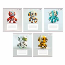 Тетрадь А5 12л., клетка, Канц-Эксмо, скрепка, мелованная картон, "Роботы", 5 дизайнов
