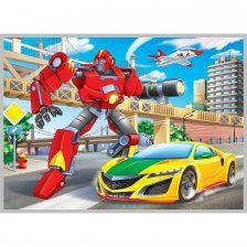Картина по номерам Рыжий кот, 22х30 см, с акриловыми красками, холст, "Робот и машинка"