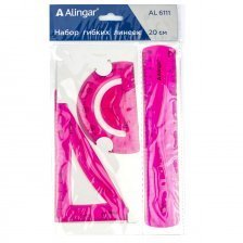 Набор чертежный Alingar, 20 см, пластиковый, 3 предмета,гибкий, 2 шкалы см/дюйм, цвета ассорти, пакет ПВХ с европодвесом