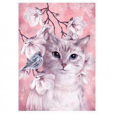 Картина по номерам Рыжий кот, 40х50 см, с акриловыми красками, холст, "Кошка и птичка"