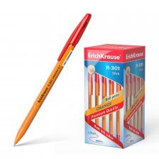 Ручка шариковая Erich Krause"R-301", 0,7 мм, красная, шестигранный, оранжевый, пластиковый корпус, картонная упаковка