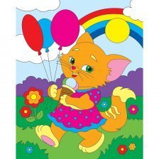 Картина по номерам Рыжий кот, 20х25 см, с акриловыми красками, холст, "Котёнок с шариками"