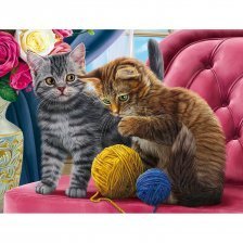 Картина по номерам Рыжий кот, 17х22 см, с акриловыми красками, холст, "Котята и клубки"
