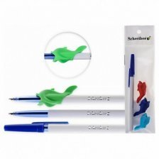 Ручка-самоучка шариковая TUKZAR, 0,7 мм, синяя, ( в наборе 3 рыбки тренажер), круглый, белый, пластиковый корпус, пакет с европодвесом
