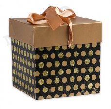 Подарочная коробка Миленд, 10*10*10  см, "Горох", с лентой, золотая, складная