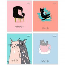 Тетрадь 96л., А5, клетка, Проф-Пресс, "Креативные котята" скрепка, мелованная обложка, 4 дизайна